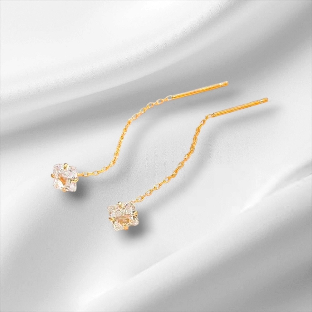 New 925 Gold Sterling Silver Cubic Zirconia Linear Drop Earrings
